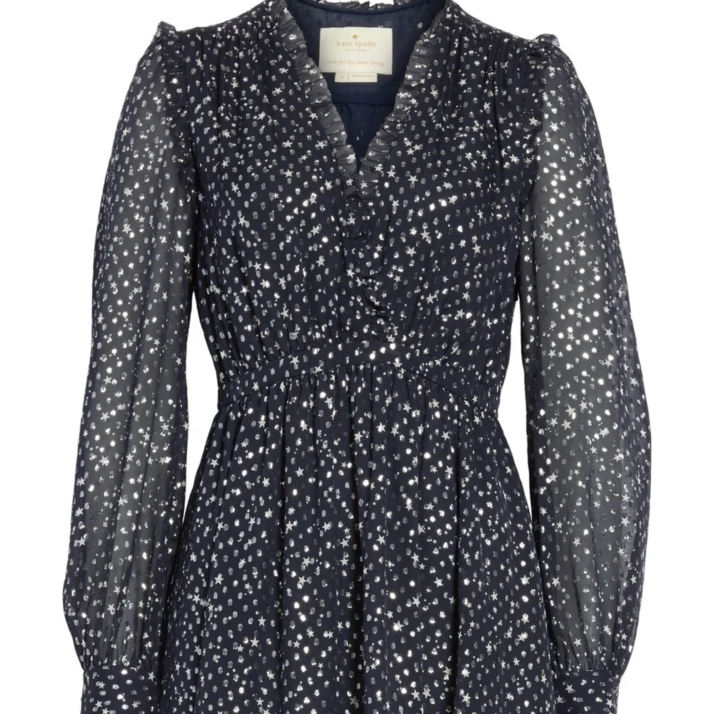 Kate spade navy metallic star silk dress
